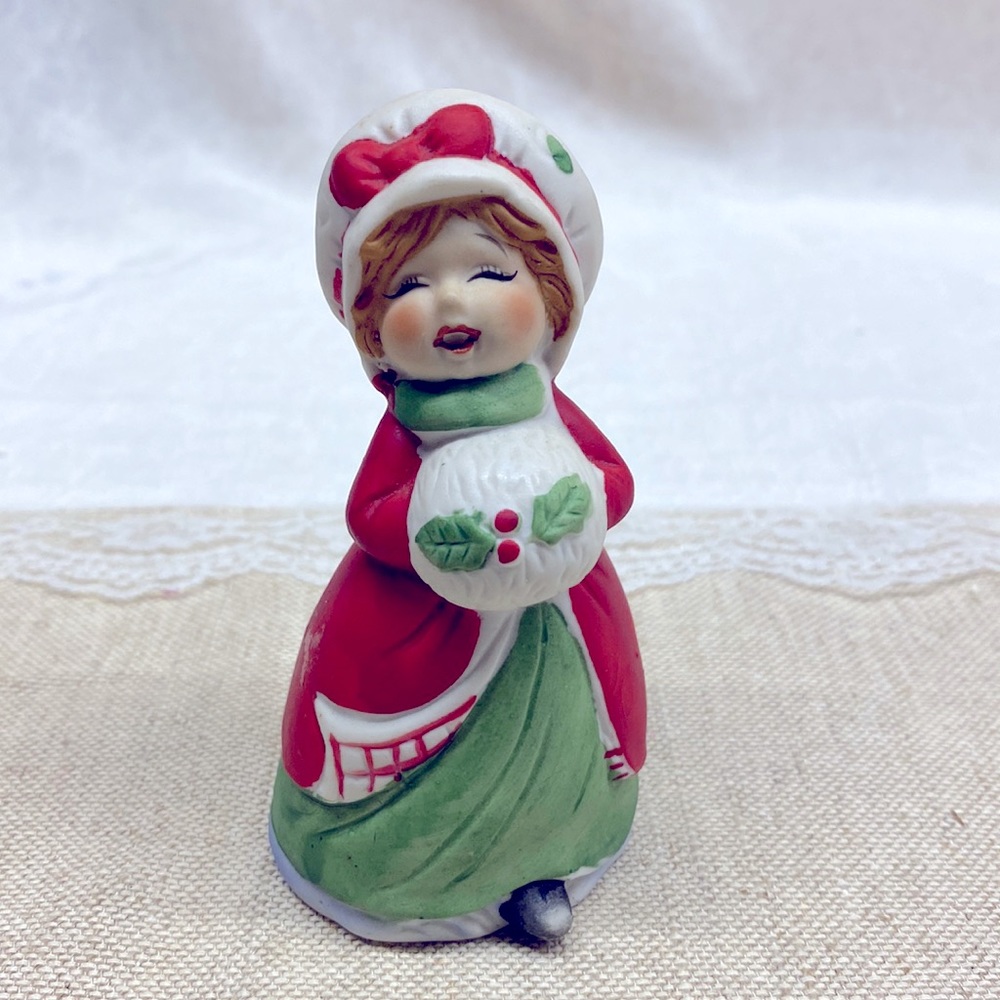 Vintage 1978 Jasco Christmas Bell Girl in Red Coat
